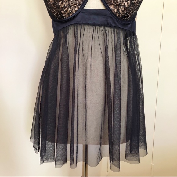 Victoria’s Secret 36DD 14DD Navy Blue Lace Babydoll Lingerie Cami Halter - Picture 3 of 10